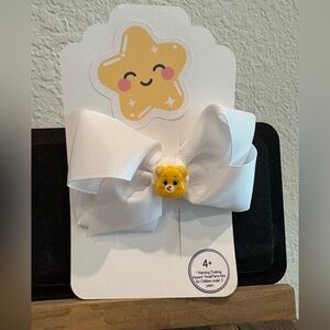 White Hair Bow with Care Bear Charm New